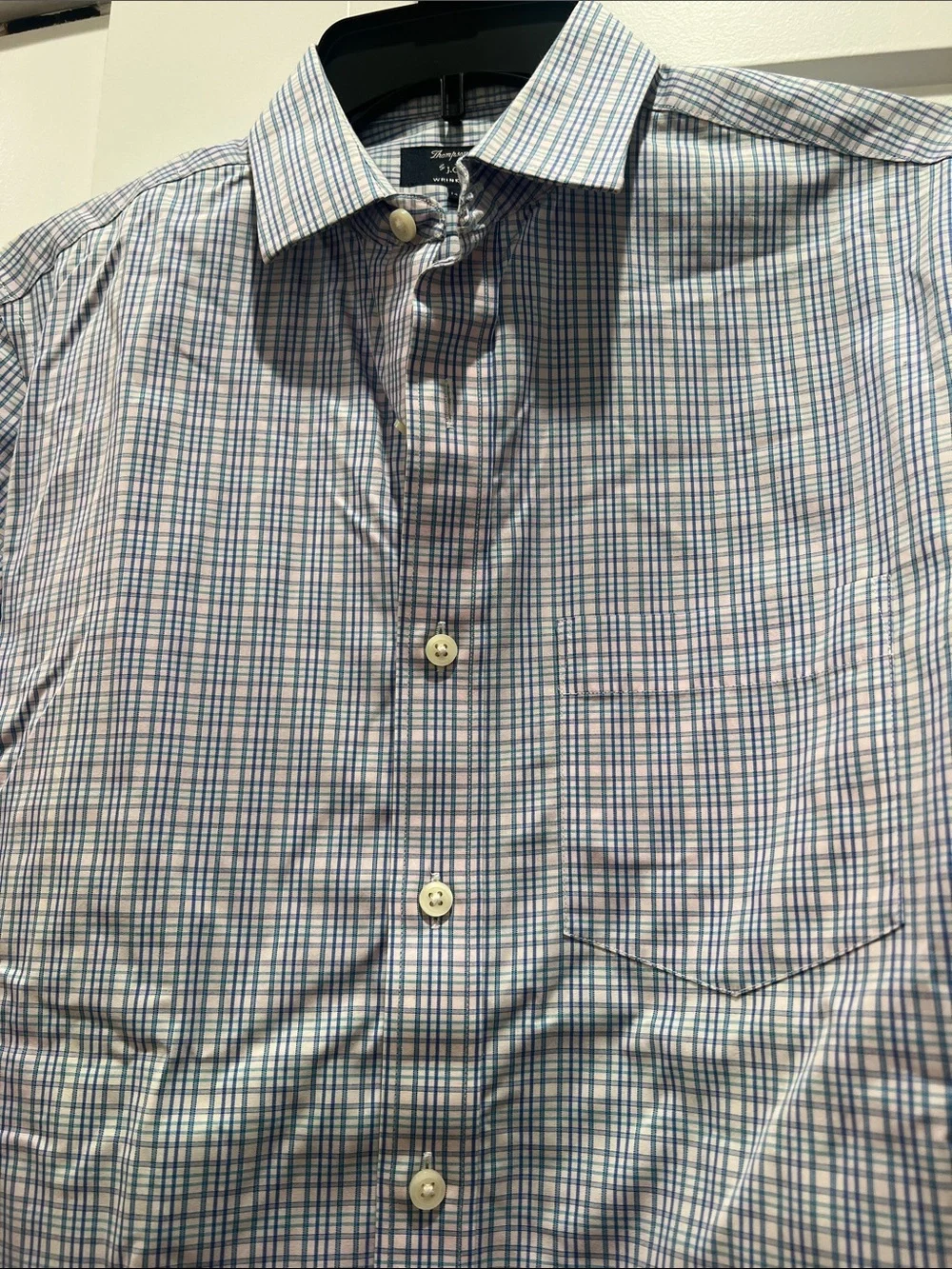 J. Crew Men's Blue and White Micro-Check Dress Shirt Size S